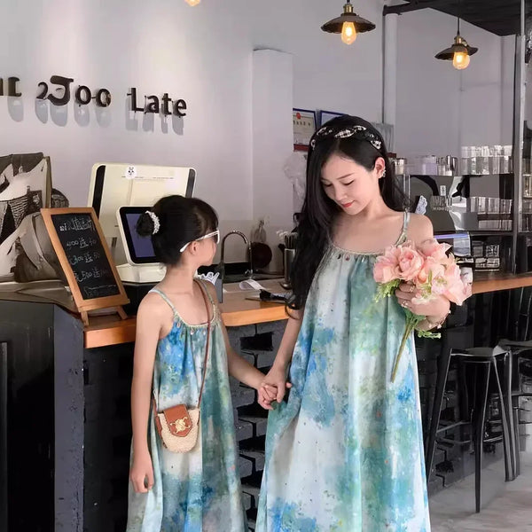 Momma & Me Matching: Aqua Splash Loose and Flowy Midi Beach Dress