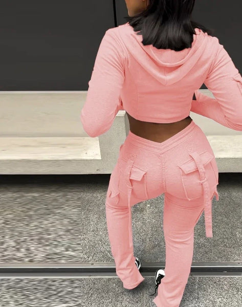 Kasey Crop Jacket and Cargo Pants Lounge Set for Women