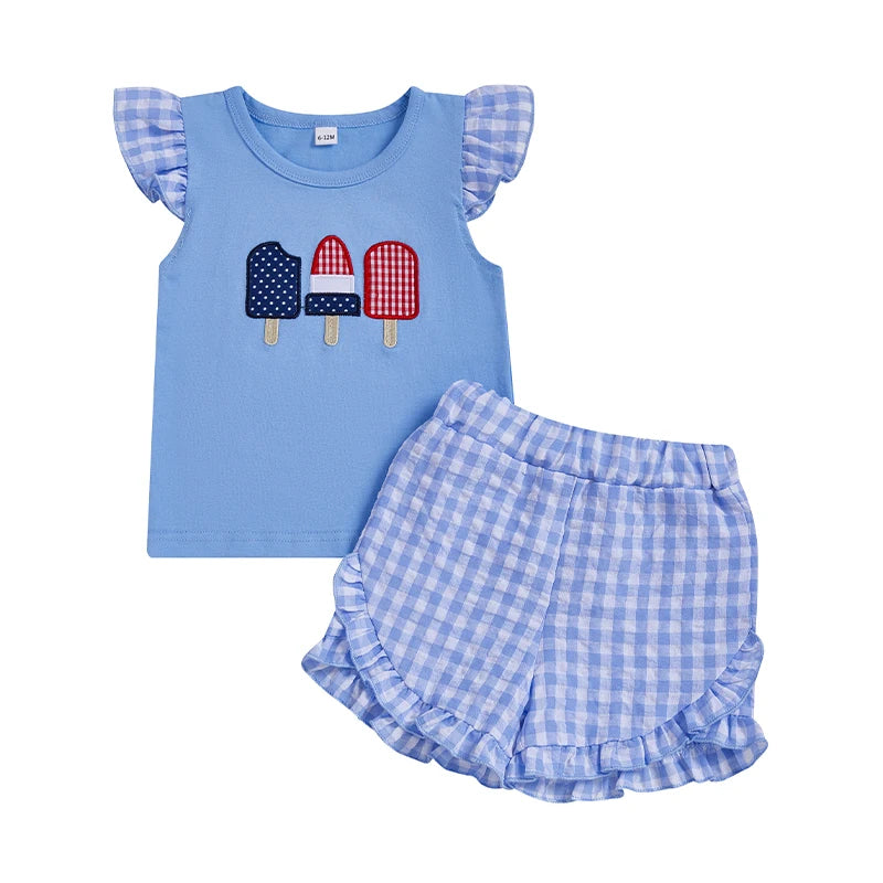 American Gingham Flutter Sleeve Top & Short Set for Baby, Toddler & Little Girls