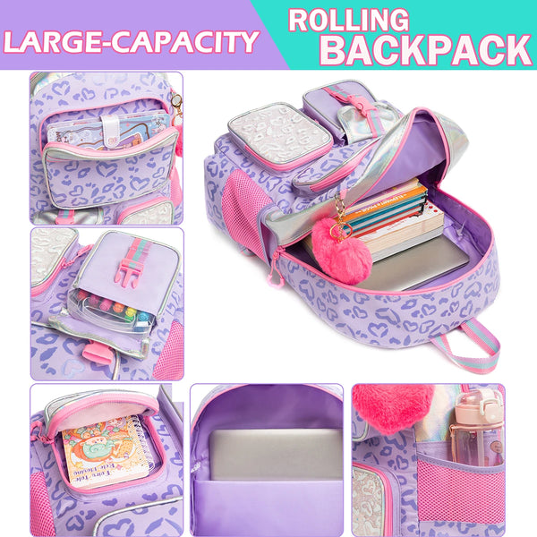 Girls Heart Leopard Print Backpack Set