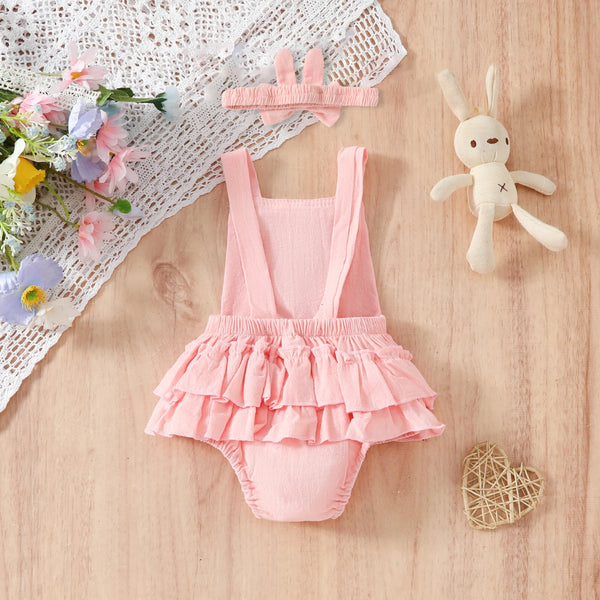Pink Bunny Sleeveless Romper for Baby Girls