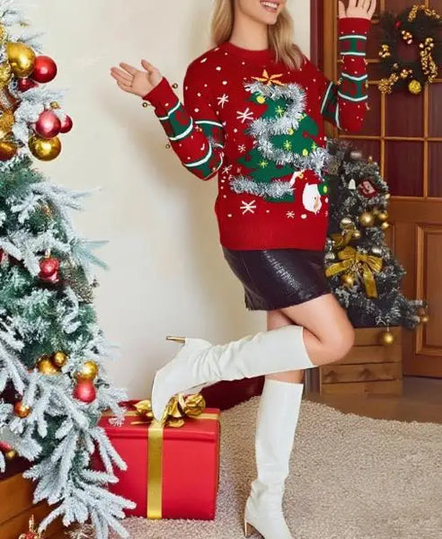 Tumbling Santa Holiday Sweater for Women & Teens