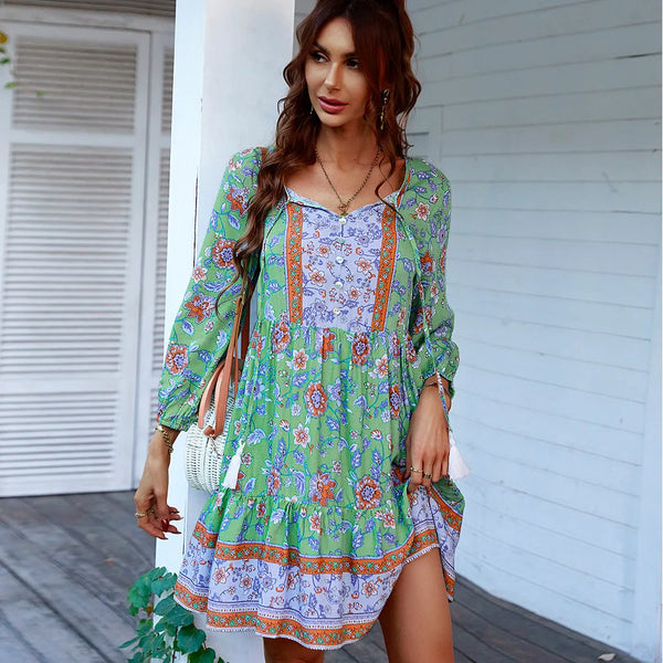 Jill Floral Boho Beach Dress for Women