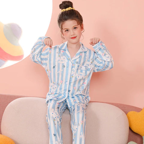 Silky Satin Light Blue Striped Cinnamoroll™ Button-Down PJs for Toddlers, Girls, & Tweens