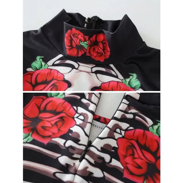 Momma & Me El Dia De Los Muertos Skeleton Rose Jumpsuit Costume for Women & Girls