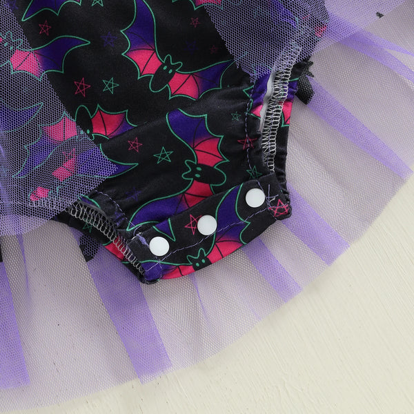 Little Bats Halloween Party High Low Romper Dress Outfit for Baby Girl