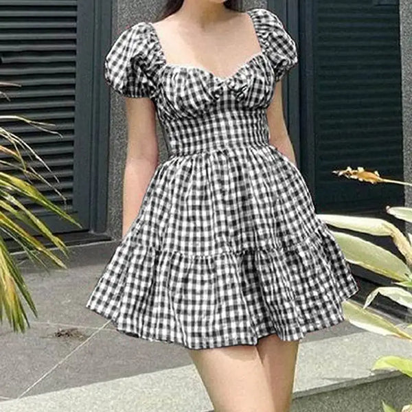 The Puff-Sleeve Gingham Mini Dress for Women