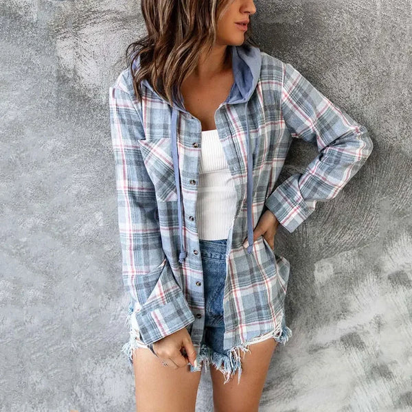 The Cher Plaid Lightweight Hooded Shacket for Women & Teens