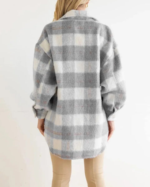Gwynnie Plaid Brushed Heavy-weight Polyknit Shacket for Women