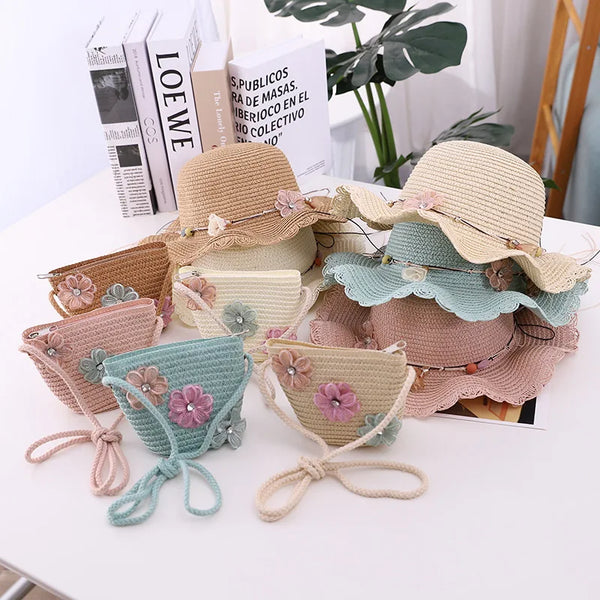 Sunny Summer Straw Hat & Purse Set for Little Girls