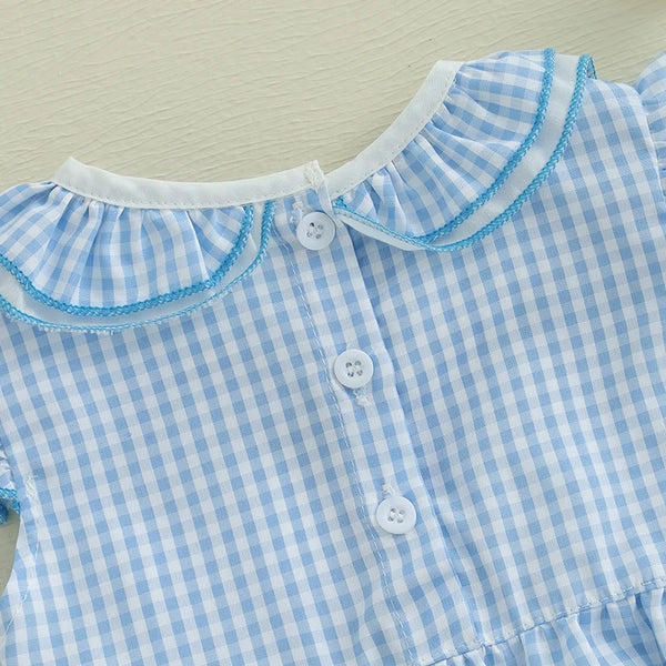 Gingham Girl Flutter Sleeve Romper for Baby Girls