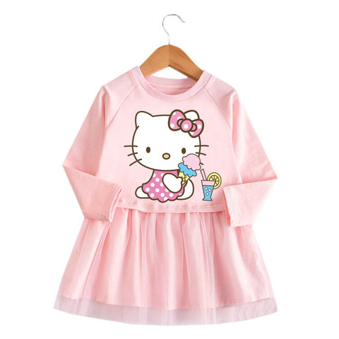 Little Girls Hello Kitty Long Sleeve TuTu Dress