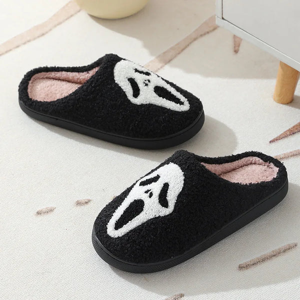 Scream Queen Black Fuzzy Slippers for Teens & Women