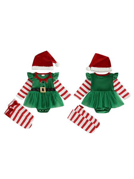 Little Elfin Christmas Elf Romper Outfit Set for Baby Girls