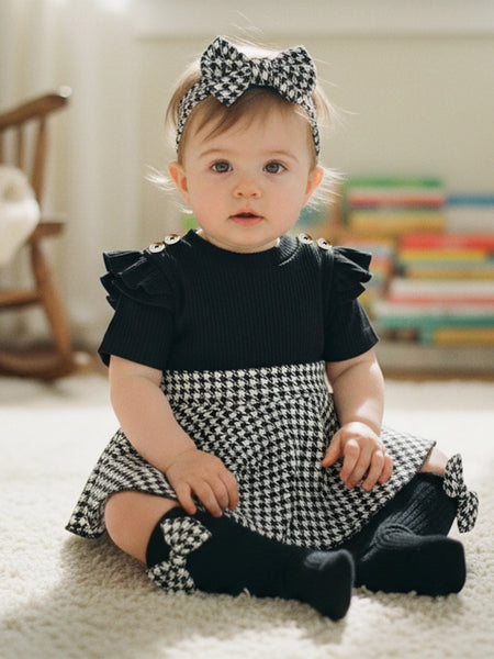 Greer Houndstooth Print 3-Piece Outfit for Baby Girls