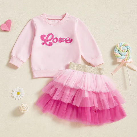 Love Pink Top & Matching Layered Ombre Tutu Outfit for Toddler & Little Girls