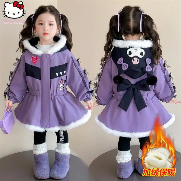 Fur & Bows Adorable Dressy Kuromi™ Hooded Coat for Girls