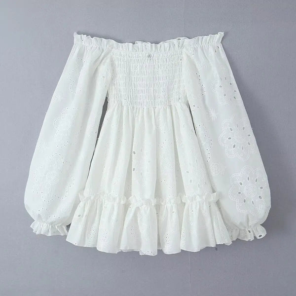 Blanca Off The Shoulder White Eyelet Sweetheart Mini Dress for Women & Teens