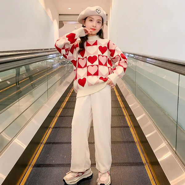 The Heart Checker-Board Sweater for Girls