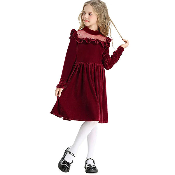 Amberlee Ruffled Velvet Dress for Girls