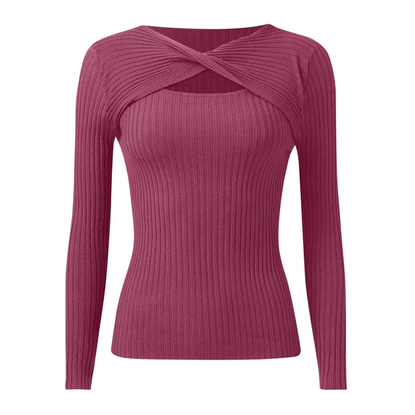 Jaime Peak-a-Boo Twist Ribbed Knit Sweater for Women