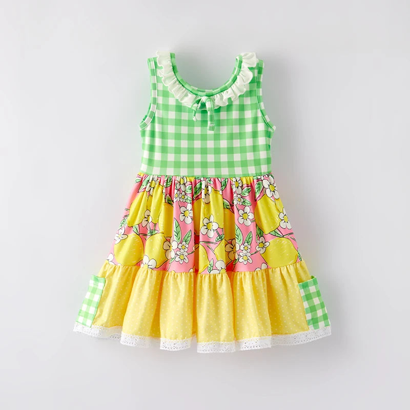 Lemons & Gingham Twirl Dress