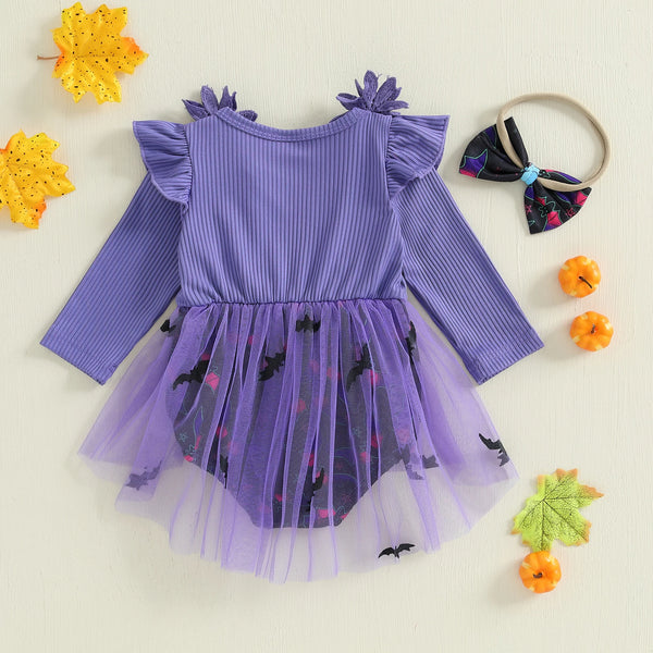 Little Bats Halloween Party High Low Romper Dress Outfit for Baby Girl