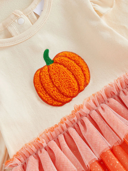 Pumpkin Princess Fall Romper Dress for Baby & Toddler Girls