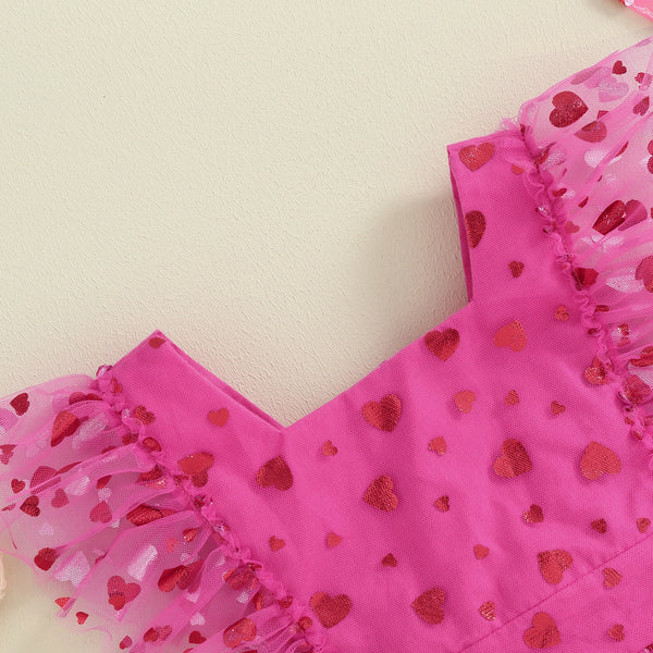 The Pretty in Pink Heart Flutter Sleeve Romper Dress