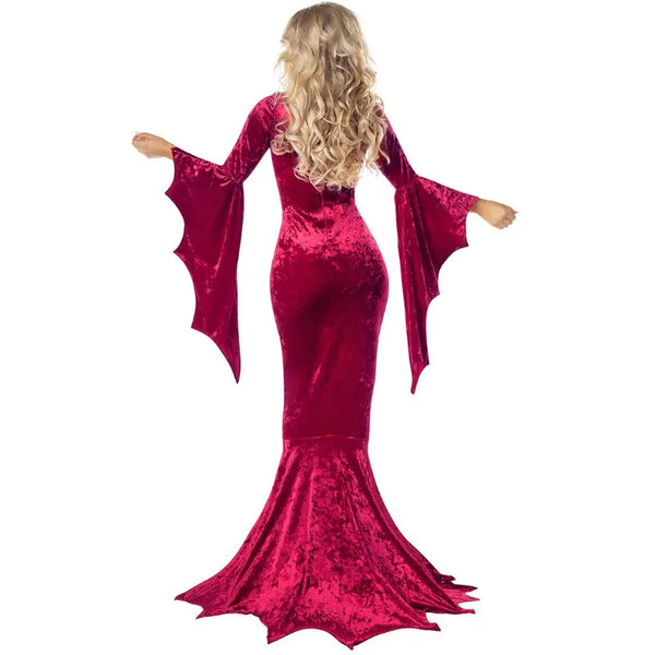 Lady Morticia Addams Long Train Velvet Dress Costume