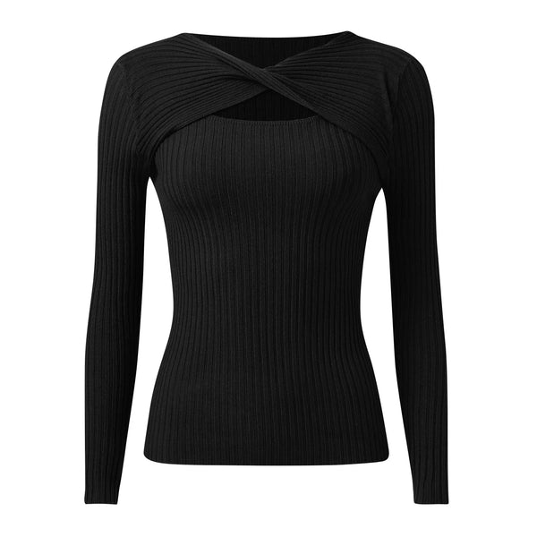 Jaime Peak-a-Boo Twist Ribbed Knit Sweater for Women