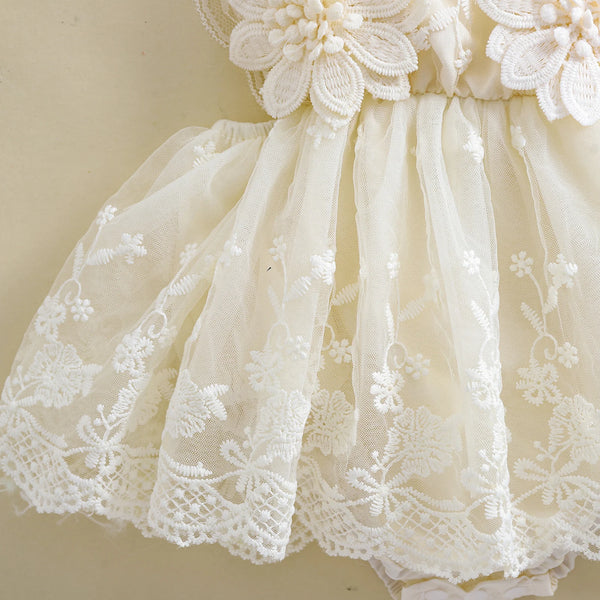 Lacey Baby Special Occasion Romper Dress with Matching Flower Headband