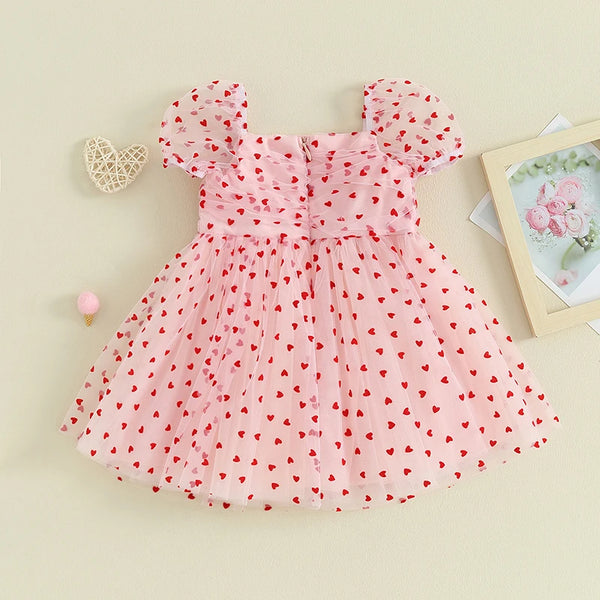 The Tiny Red Hearts Pink Dress for Little Girls