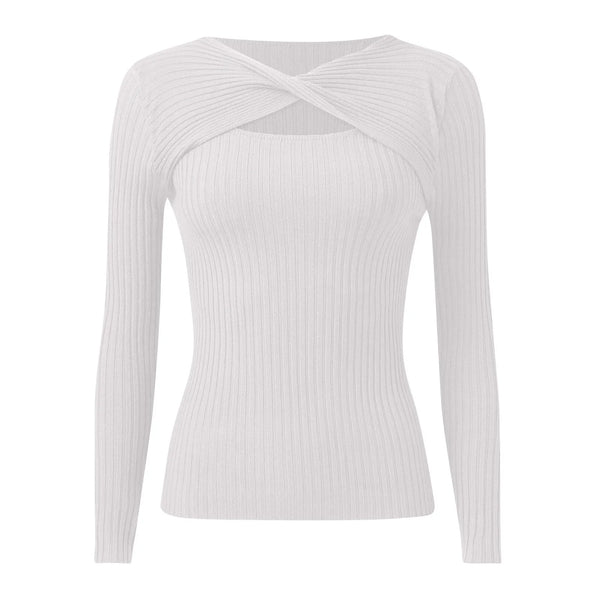 Jaime Peak-a-Boo Twist Ribbed Knit Sweater for Women