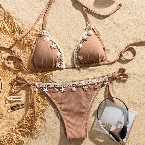 Shelly Beach Side-Tie Bikini with Ivory Shells