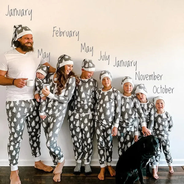 Grey Christmas Trees Family Matching Christmas PJs