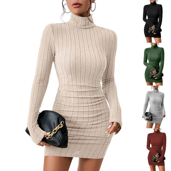 Jessa Turtleneck Mini-Length Soft Knit Sweaterdress for Women