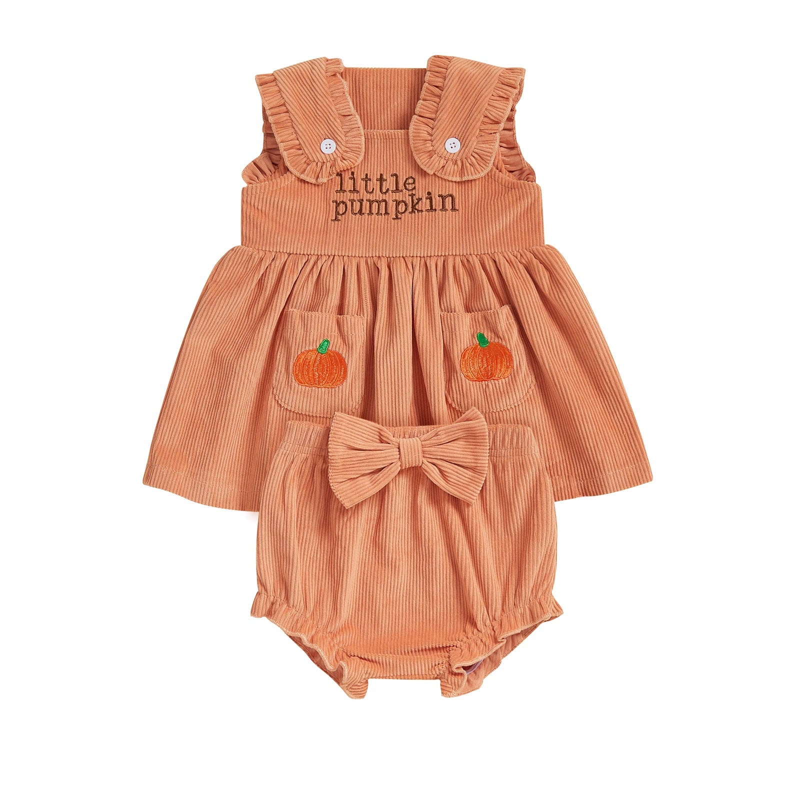 Little Pumpkin Orange Corduroy Outfit for Baby & Toddler Girls