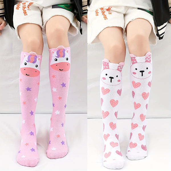 Hearts & Stars Unicorn & Bunny Knee-High Socks Set for Girls