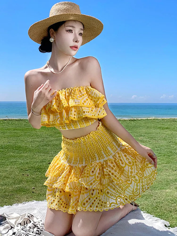 The Shirese Two-Piece Off-The-Shoulder Ruffle Top & Skirt