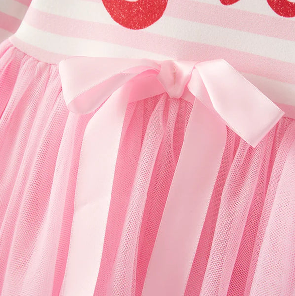 "Love" Pink Striped Tulle Twirl Dress for Girls