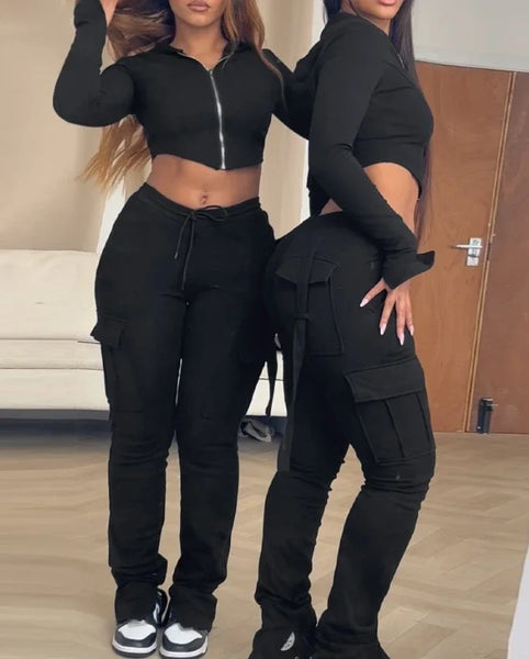 Kasey Crop Jacket and Cargo Pants Lounge Set for Women