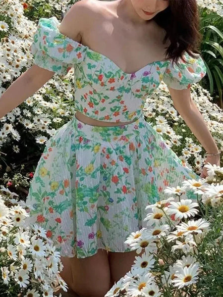 The Linnea Floral Crop Top & Skirt Set for Women & Teens