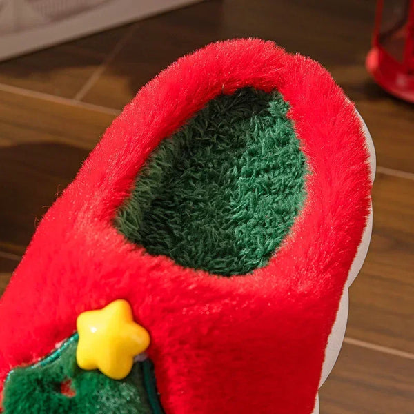 Fluffy Christmas Tree Slippers for Women & Teens