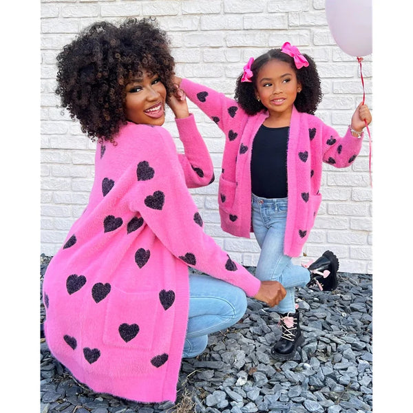 Mommy & Me Matching Hearts Super Soft Longline Cardigan Duster