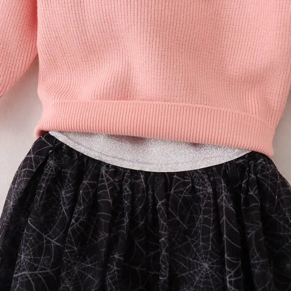 "Boo" Embroidered Sweater & Spiderweb Skirt Outfit for Babies & Girls