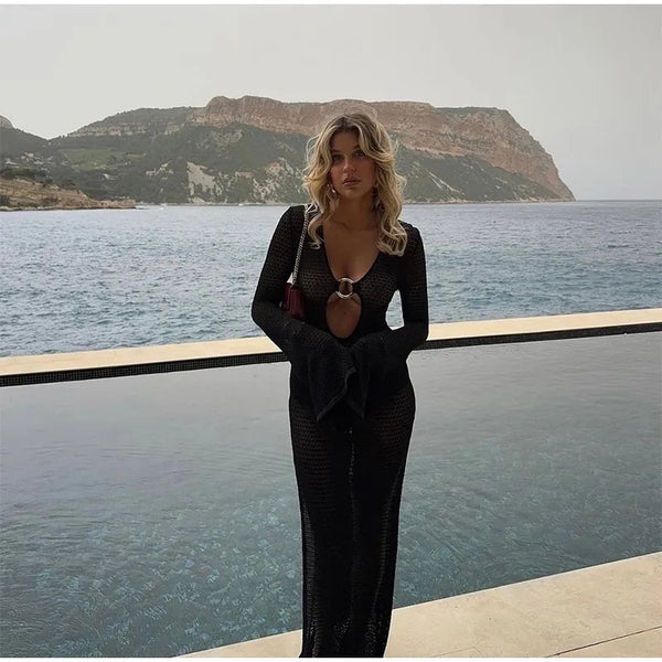 Salome Long Sleeve Crochet Swim Cover-Up Dress