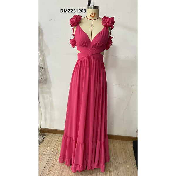 Floral Strappy Back Zig-Zag Side Cut-Out Formal Dress for Women