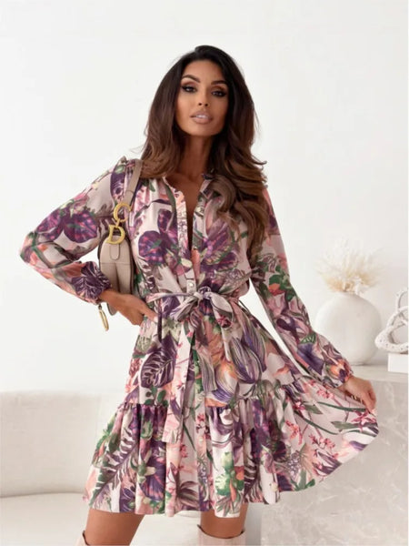 The Amanda Satin Button-up Floral Dress for Women