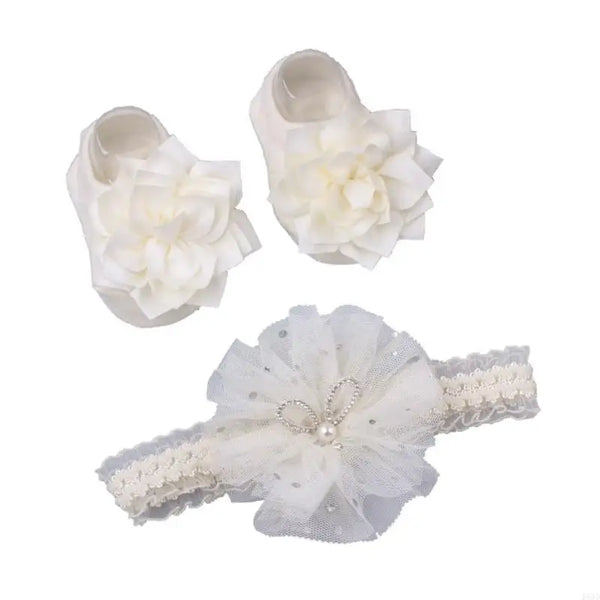 Le Fleurette Matching Socks and Lace Headband Set for Baby Girl